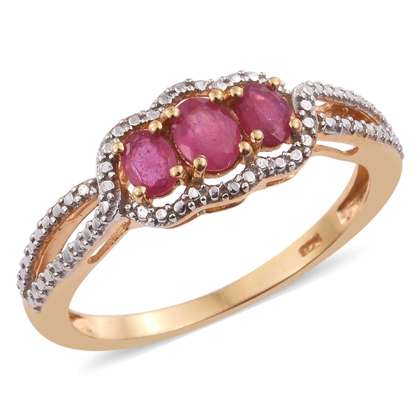African Ruby (Ovl) 3 Stone Ring in 14K Gold Overlay Sterling Silver 1.000 Ct.