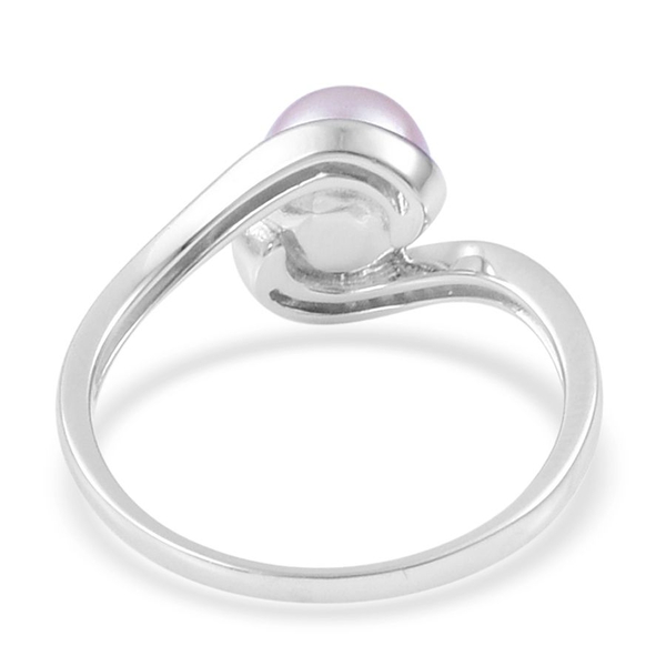 Japanese Akoya Pearl (Rnd 3.25 Ct), White Zircon Ring in Platinum Overlay Sterling Silver 3.350 Ct.
