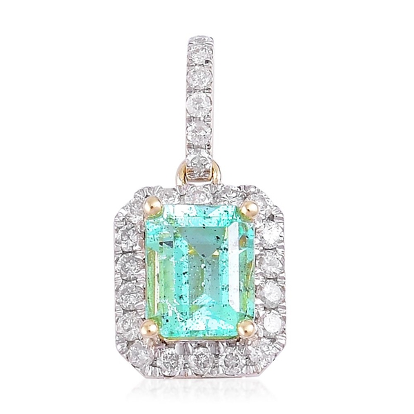 9K Yellow Gold AA Boyaca Colombian Emerald (Oct 1.15 Ct), Diamond (I3-G-H) Pendant 1.500 Ct.