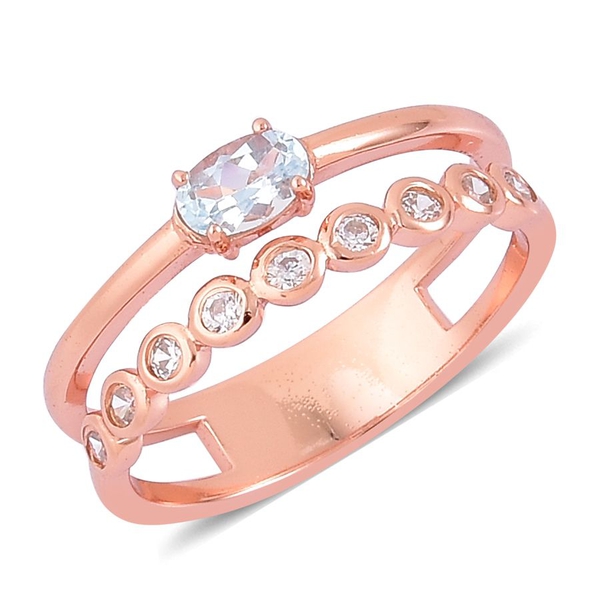 Sky Blue Topaz and Simulated White Diamond Ring in Rose Gold Overlay Sterling Silver 1.000 Ct.