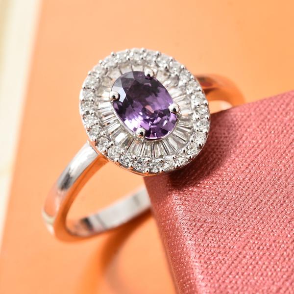Signature Collection ILIANA 18K White Gold UnHeated Natural Purple Sapphire (Ovl), Diamond (SI/G-H) Ring 1.250 Ct.