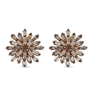 Champagne Diamond Snowflake Stud Earrings in Sterling Silver 0.35 Ct.