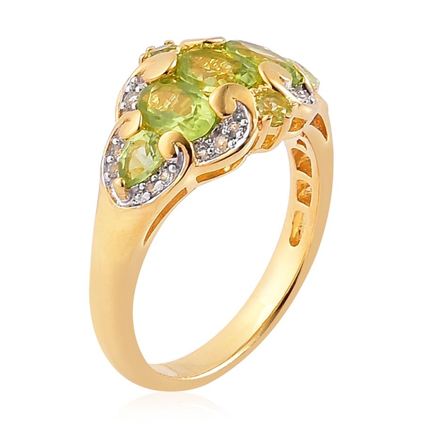 Hebei Peridot (Ovl), White Topaz Ring in Yellow Gold Overlay Sterling Silver 2.100 Ct.