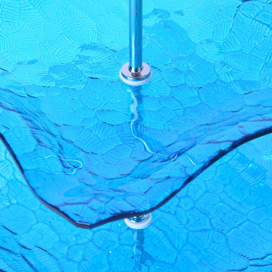 Multi Storey Blue Colour Glass Cake Stand in Silver Tone (Size 28X28, 22X22 and 17.5X17.5 Cm, Height 34 Cm)