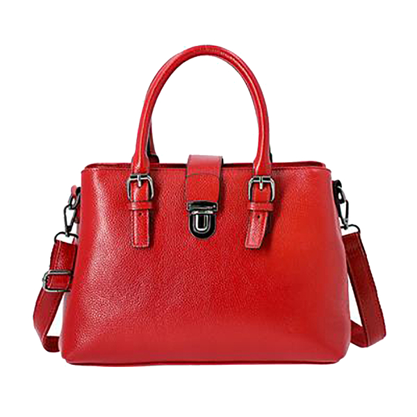 SUPER SOFT 100% Genuine Leather Handbag with Detachable Shoulder Strap and Zipper Closure (Size 30x1