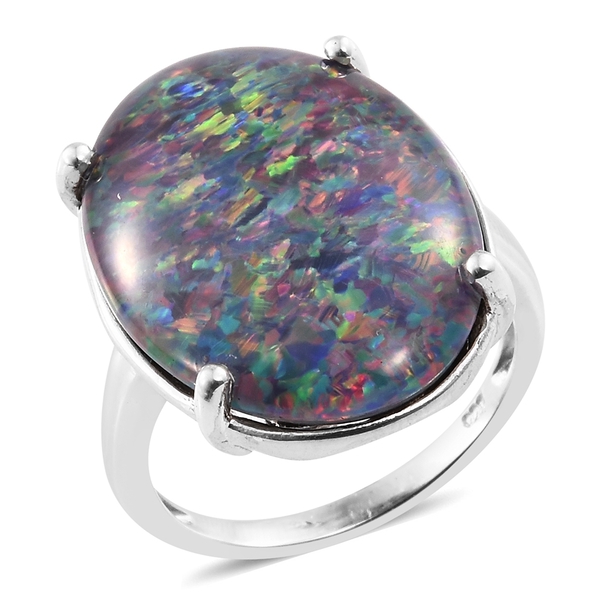 Exclusive Edition- Rare Size AAA Australian Boulder Opal (Ovl 25x18 mm) Ring in Platinum Overlay Ste