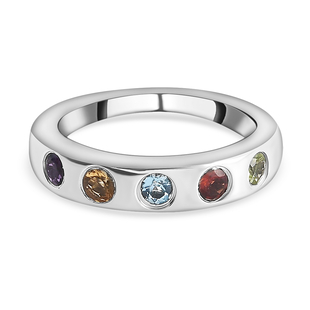Sky Blue Topaz, Amethyst Round and Multi Gemstone Band Ring in Platinum Overlay Sterling Silver