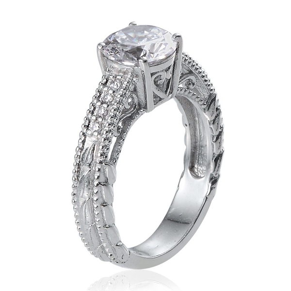 ELANZA AAA Simulated Diamond (Rnd) Ring in Platinum Overlay Sterling Silver