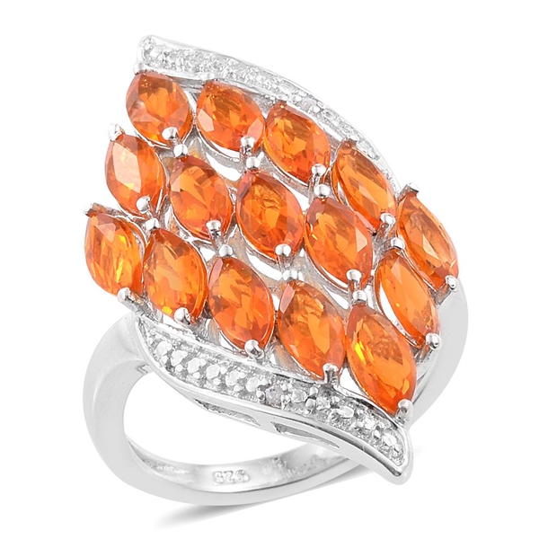 Jalisco Fire Opal (Mrq), Diamond Ring in Platinum Overlay Sterling Silver 2.010 Ct.