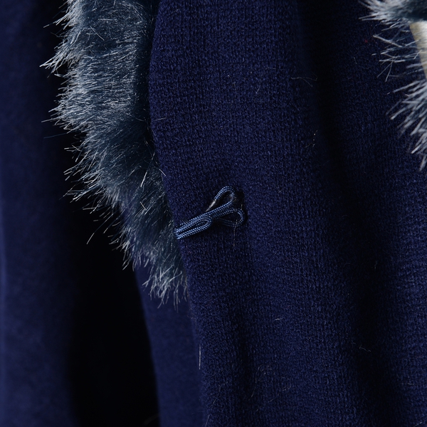 Half Moon Faux Fur Collar Cape (Size 124x76 Cm) - Navy Blue Colour