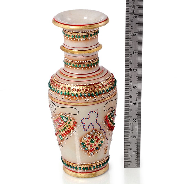 Home Decor - Marble Flower Vase With Beautiful Miniature Painting All Around (Size 9)