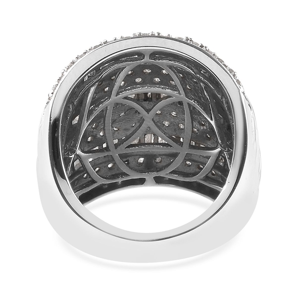 Designer Inspired -Natural Diamond Cluster Ring in Platinum Overlay Sterling Silver 2.04 Ct, Silver wt 8.45 Gms