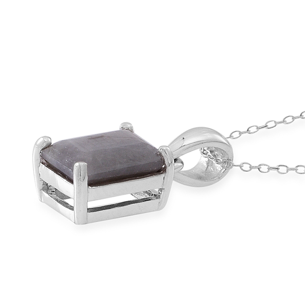 Natural Silver Sapphire (Oct) Solitaire Pendant With Chain in Rhodium Plated Sterling Silver 3.500 Ct.