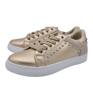DOD- Faux Leather Studded Trainers in Gold Colour