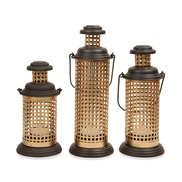 Home Decor - Set of 3 - Square Cut Work Hanging Lantern with LED T Light