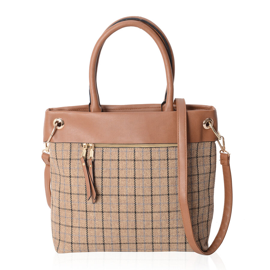 Moorgate Checked Pattern Large Tote Bag with External Zipper Size 31x30x12 Cm - 3128817 - TJC