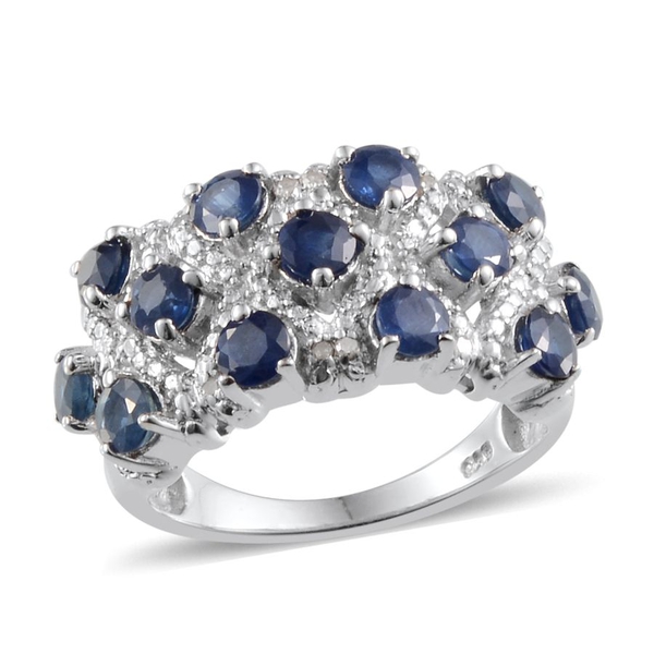 Kanchanaburi Blue Sapphire (Rnd), Diamond Ring in Platinum Overlay Sterling Silver 2.800 Ct.