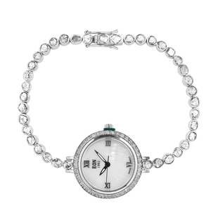 EON 1962 Polki Diamond and White Diamond Studded Watch (Size 7.5) in Platinum Overlay Sterling Silve