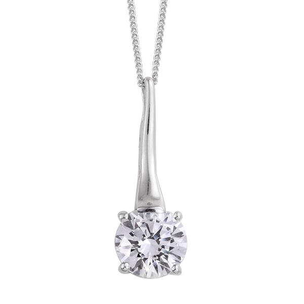 Lustro Stella - Platinum Overlay Sterling Silver (Rnd) Solitaire Pendant With Chain Made with Finest