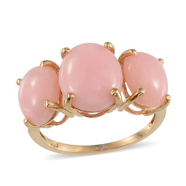Peruvian Pink Opal (Ovl 4.25 Ct) 3 Stone Ring in Yellow Gold Overlay Sterling Silver 8.250 Ct.