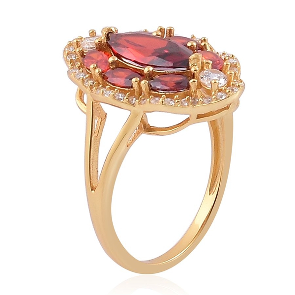 ELANZA AAA Simulated Garnet and Simulated White Diamond Ring in Yellow Gold Overlay Sterling Silver