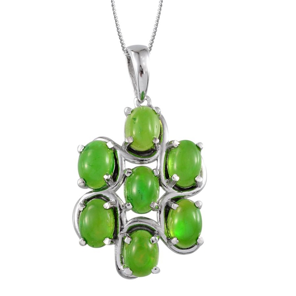 Green Ethiopian Opal (Ovl) 7 Stone Pendant With Chain in Platinum Overlay Sterling Silver 4.250 Ct.