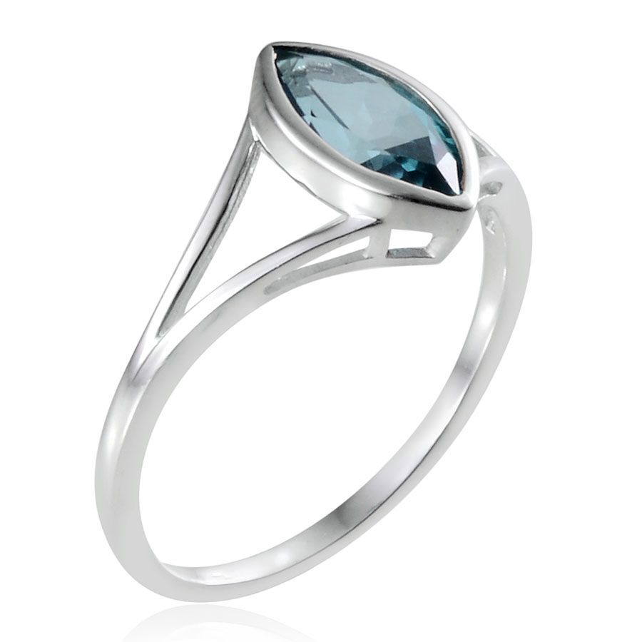 Signity Teal Topaz (Mrq) Solitaire Ring in Platinum Overlay Sterling Silver 1.750 Ct.