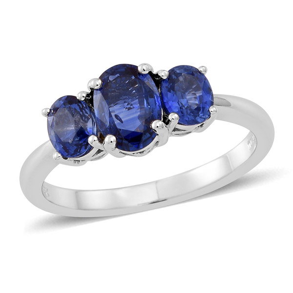 ILIANA 2 Carat AAA Ceylon Blue Sapphire Trilogy Ring in 18K White Gold 3.15 Grams