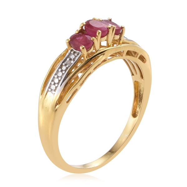 African Ruby and Diamond 0.76 Ct Silver Trilogy Ring in Gold Overlay