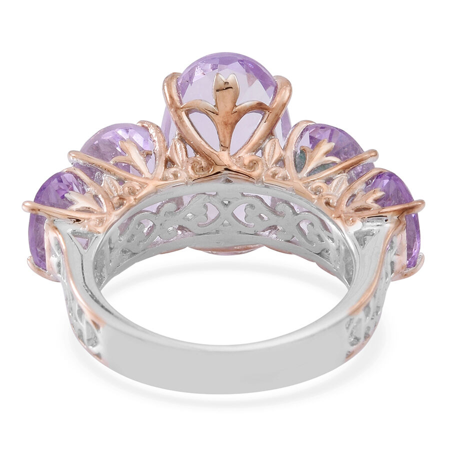 Rose De France Amethyst (Ovl 7.16 Ct) 5 Stone Ring in Rhodium Plated and Rose Gold Overlay Sterling Silver 14.000 Ct.