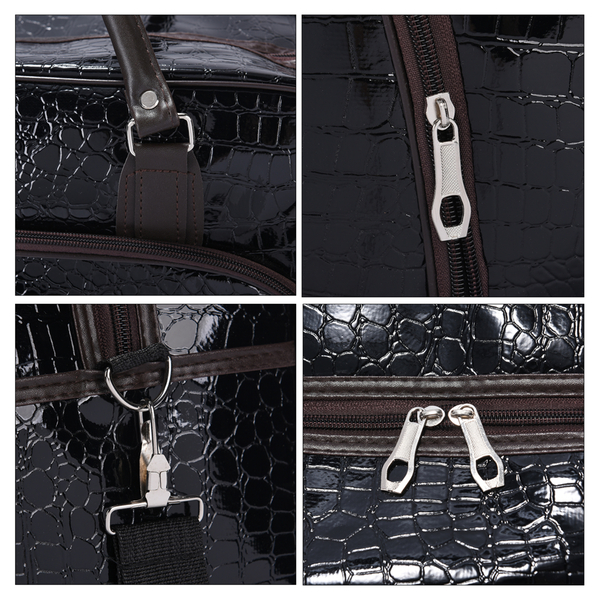 Croc Pattern Middle Travel Bag with Shoulder Strap (Size 55x20x34 Cm) - Black Patent