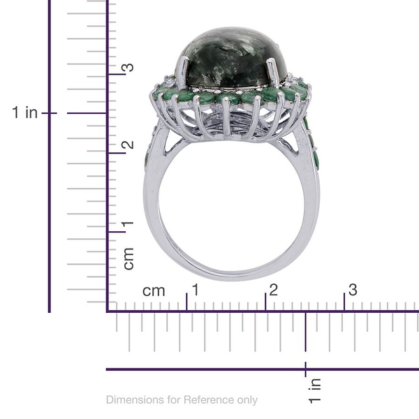 Siberian Seraphinite (Ovl 9.50 Ct), Kagem Zambian Emerald Ring in Platinum Overlay Sterling Silver 11.000 Ct.