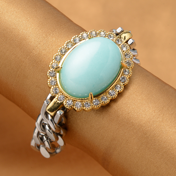 Amazonite and White Austrian Crystal Bracelet (Size - 8.0 Inch With Extender) Lobster Clasp in Stainless Steel