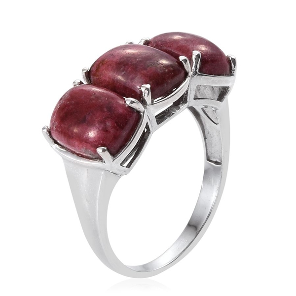 Norwegian Thulite (Cush) Trilogy Ring in Platinum Overlay Sterling Silver 11.250 Ct.