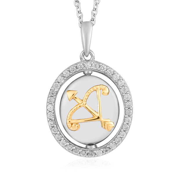 Natural Cambodian Zircon Zodiac-PiscSagittarius es Pendant with Chain (Size 20) in Yellow Gold and P