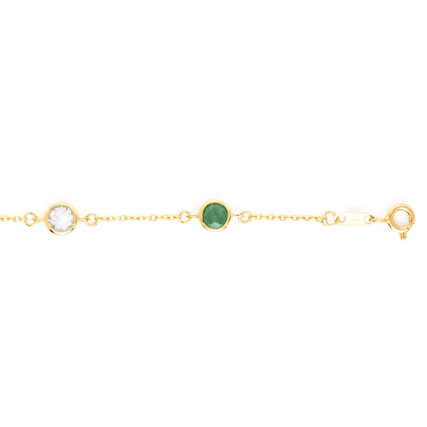 Kagem Zambian Emerald (Rnd), White Topaz Station Bracelet (Size 7.5) in Yellow Gold Overlay Sterling Silver 2.250 Ct.
