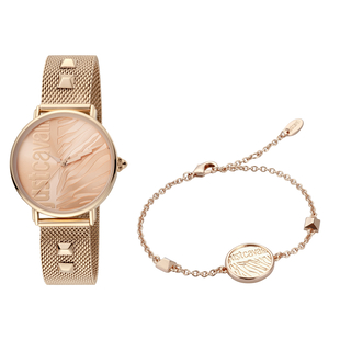 Just Cavalli Animalier Japanese Movement Ladies Watch with Bracelet (Size 7 with 1 inch Extender) in Rose Gold Tone