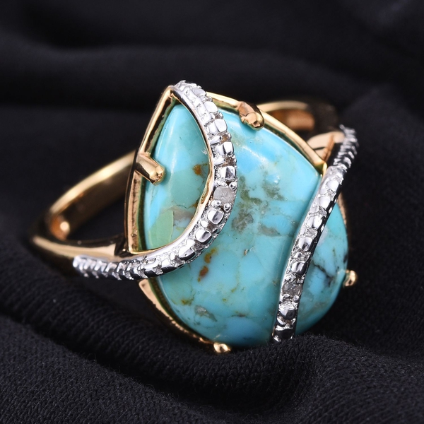 Arizona Matrix Turquoise (Pear 8.00 Ct), Diamond Ring in 14K Gold Overlay Sterling Silver 8.020 Ct.