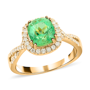 18K Yellow Gold  Colombian Emerald, White Diamond Solitaire Ring 2.40 ct,  Gold Wt. 4.34 Gms  2.400 
