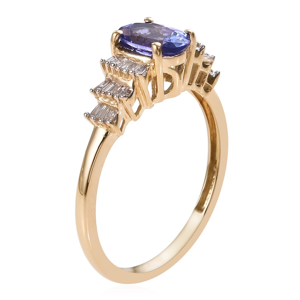 9K Yellow Gold AA Tanzanite (Ovl 7x5 mm) and Diamond Ballerina Ring