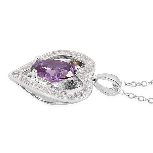 AAA Simulated Amethyst and Simulated White Diamond Pendant With Chain in Rhodium Plated Sterling Silver