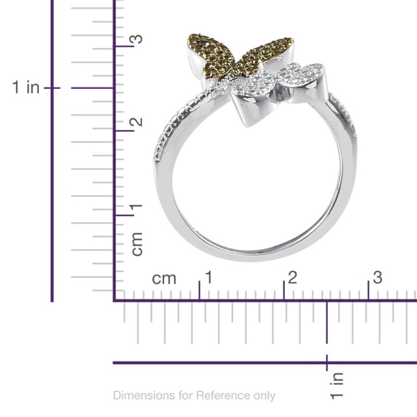 Green Diamond (Rnd) Butterfly Crossover Ring in Platinum Overlay Sterling Silver