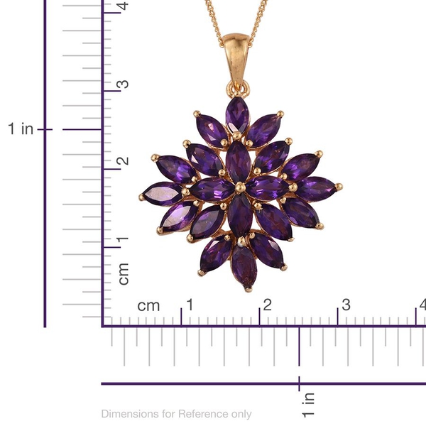 Rare Uruguay Amethyst (Mrq) Floral Pendant With Chain in 14K Gold Overlay Sterling Silver 4.250 Ct.