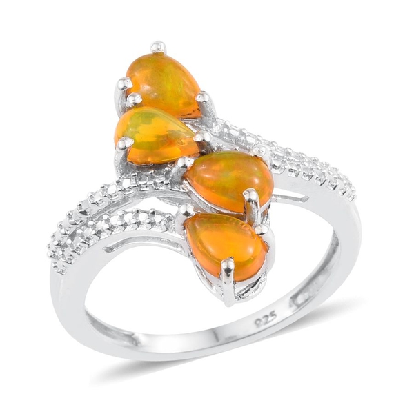 Orange Ethiopian Opal (Pear) Crossover Ring in Platinum Overlay Sterling Silver 1.000 Ct.