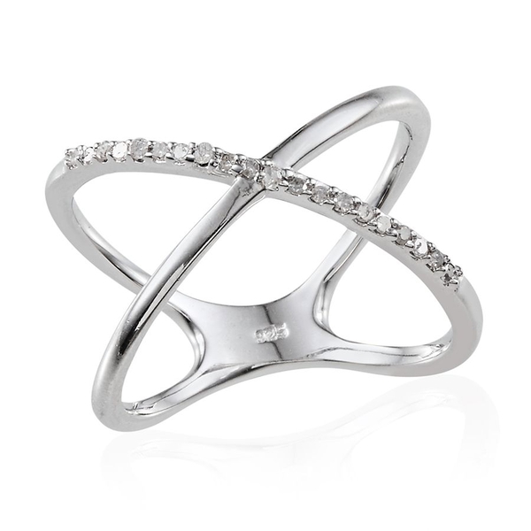 Diamond (Rnd) Criss Cross Ring in Platinum Overlay Sterling Silver 0.100 Ct.
