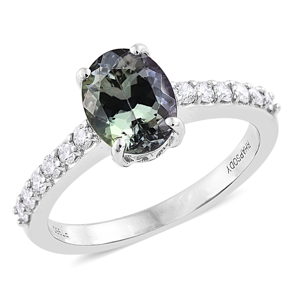 RHAPSODY 950 Platinum 2.25 Ct AAA Green Tanzanite Ring with Diamond VS E-F, Platinum Wt 4.87 gm