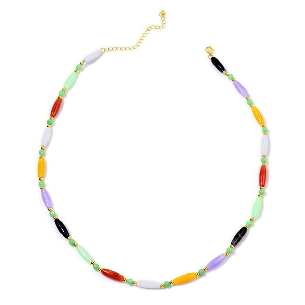 Multi Colour Jade Necklace (Size 18 with 3 inch Extender) in Yellow Gold Overlay Sterling Silver 70.
