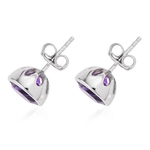 AA Lusaka Amethyst (Rnd) Stud Earrings (with Push Back) in Platinum Overlay Sterling Silver 3.500 Ct.