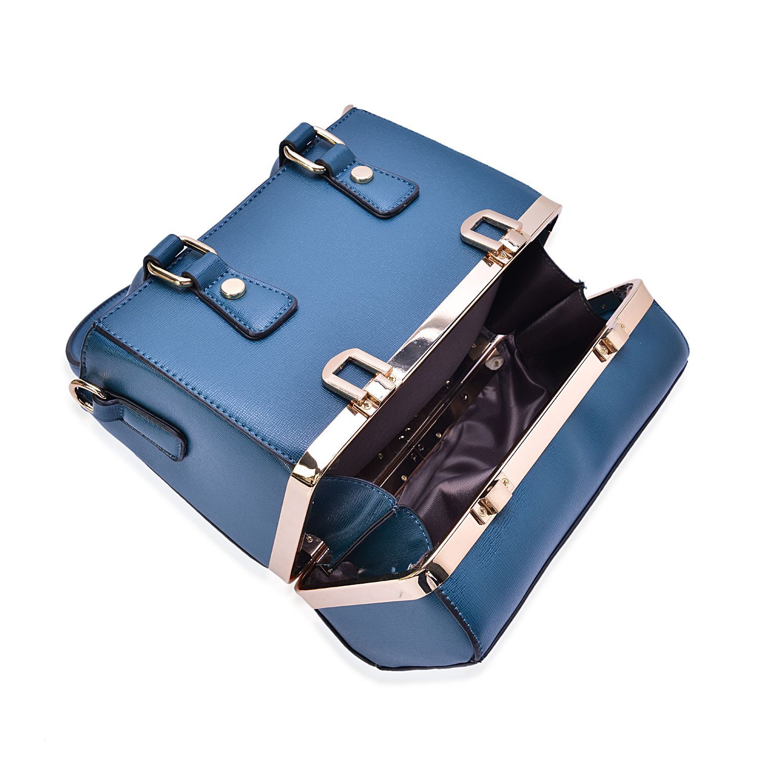 Teal Colour Tote Bag with Bottom Box Compartment and Adjustable and Removable Shoulder Strap (Size 22x18x9 Cm)