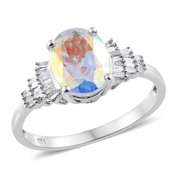 Limited Edition - AAA Mercury Mystic Topaz (Ovl 2.80 Ct), Diamond Ring in Platinum Overlay Sterling 